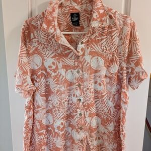 Disney Torrid Nightmare Before Christmas Orange Tropical Print Button-Up Shirt